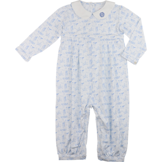 Blue And White Knit Cowboy Print Long Romper