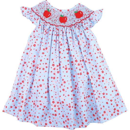 Red And Blue Floral Smocked Apple Dress