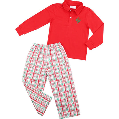 Holiday Plaid Polo Pant Set