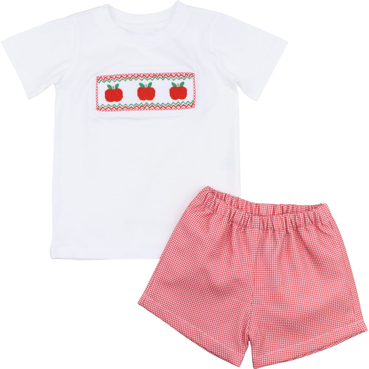 Red Gingham Smocked Apple Short Set