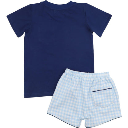 Navy And Blue Check Knit Short Set