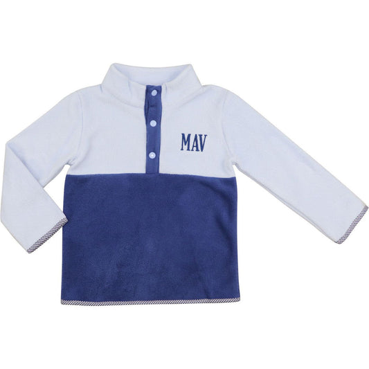 Cecil & Lou boys' Navy and Blue Fleece Pullover with snap placket and gingham trim