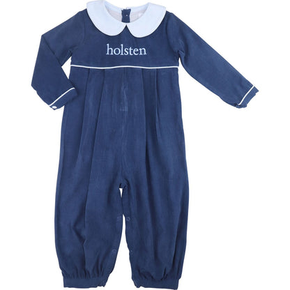 Navy And Blue Gingham Corduroy Long Romper