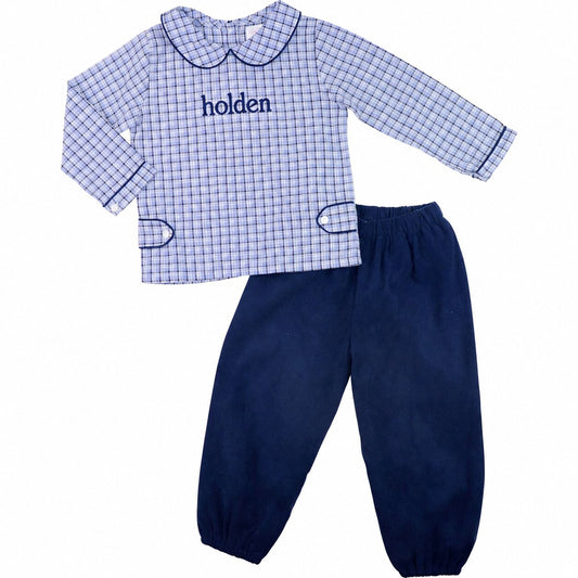 Navy And Blue Plaid Ankle Pant Set1