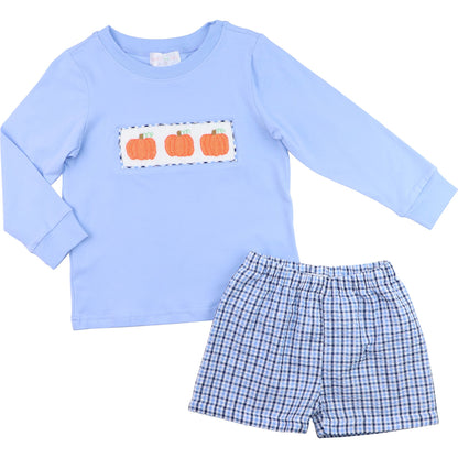 Navy And Blue Smocked Pumpkin Short Set