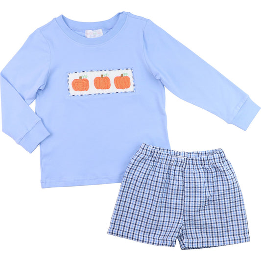 Navy And Blue Smocked Pumpkin Short Set