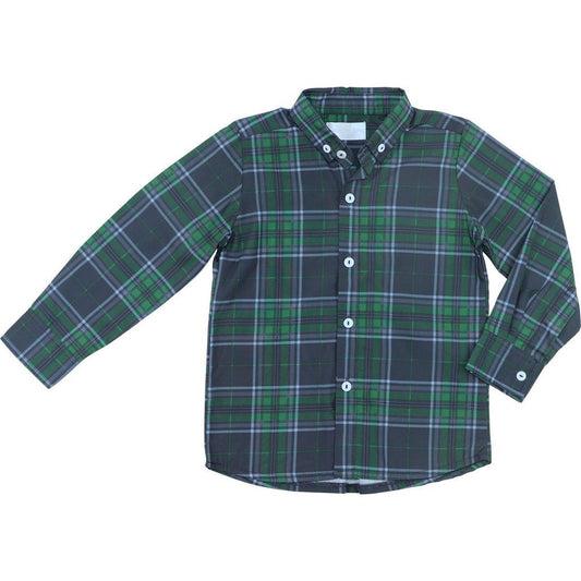 Navy And Green Plaid Button Down Shirt
