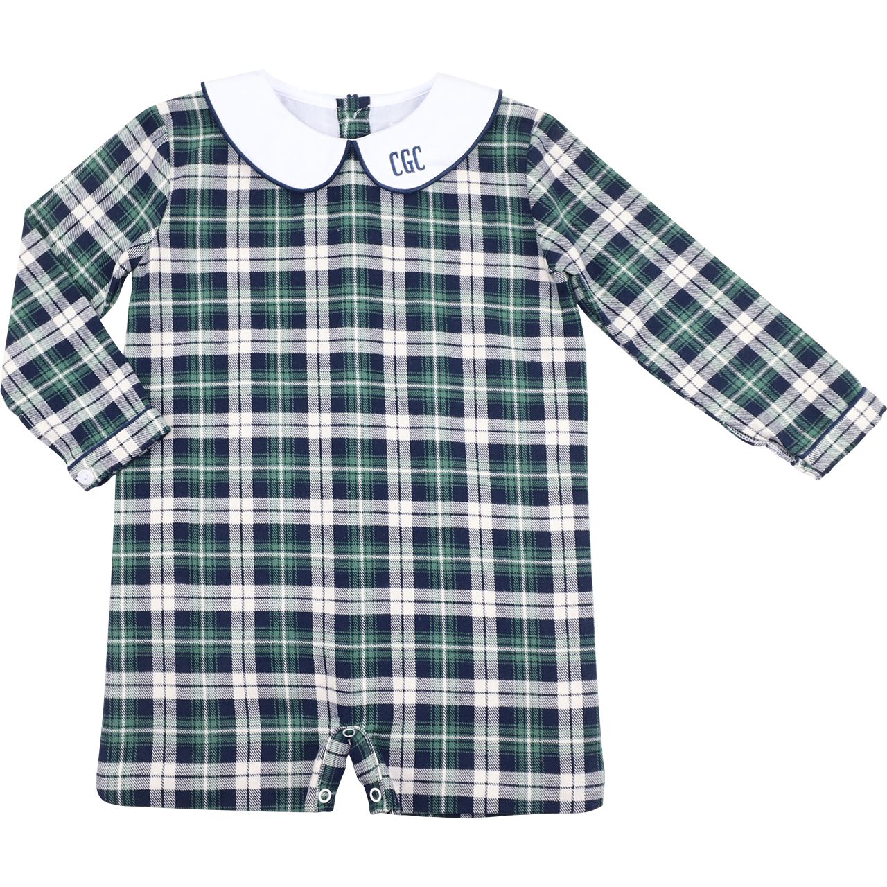Navy And Green Plaid Flannel Short Romper