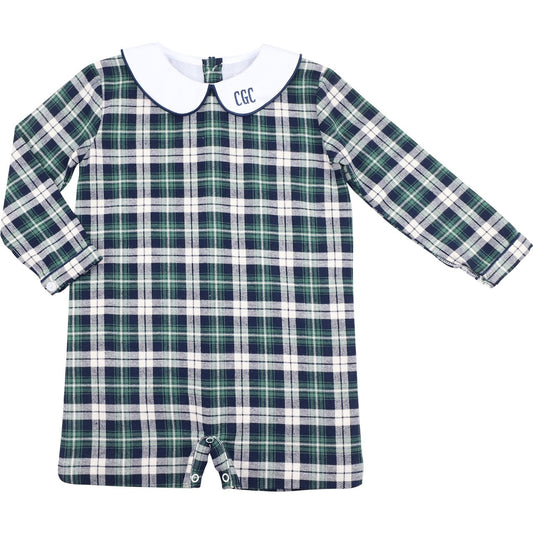 Navy And Green Plaid Flannel Short Romper
