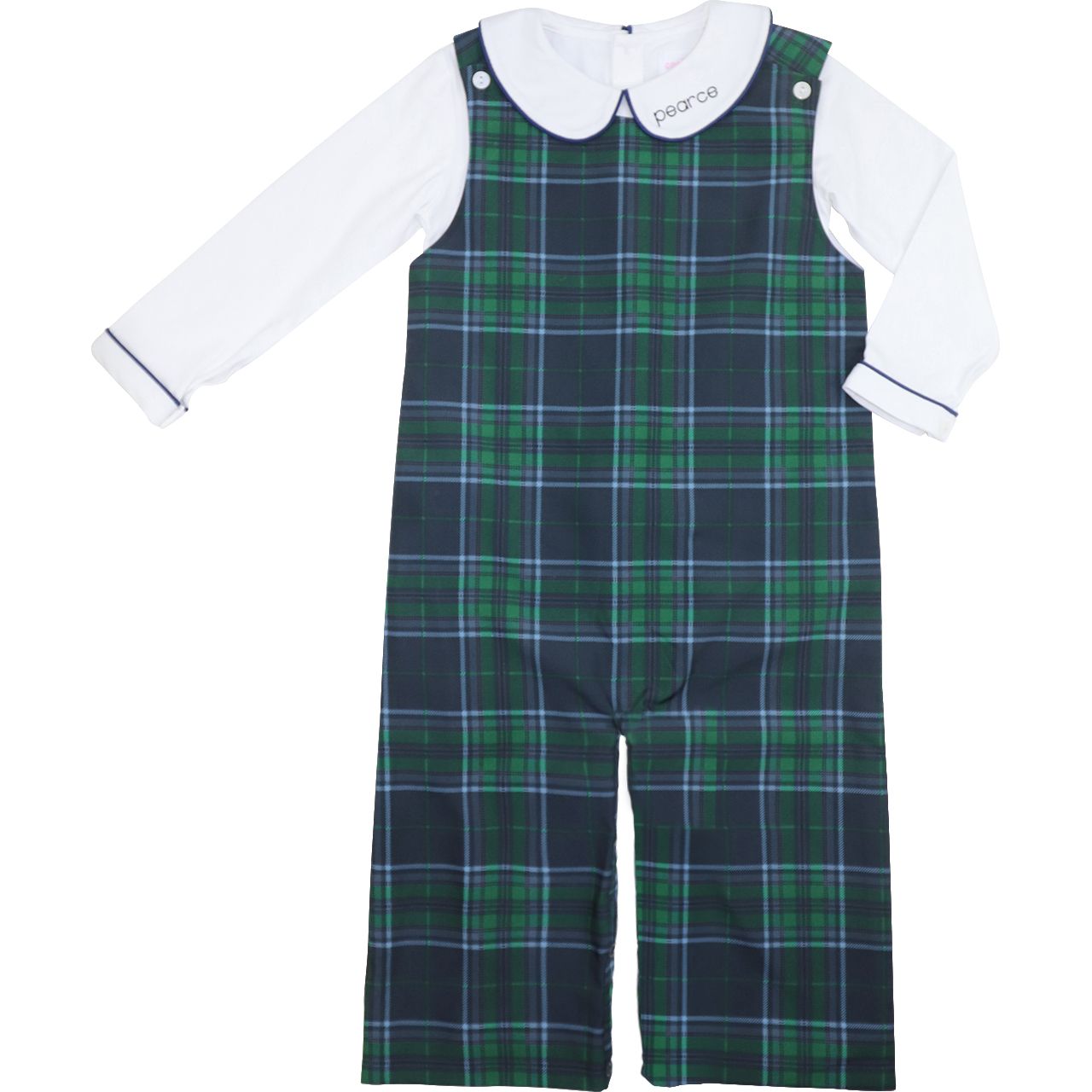 Navy And Green Plaid Long Romper Set