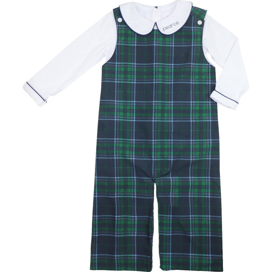 Navy And Green Plaid Long Romper Set