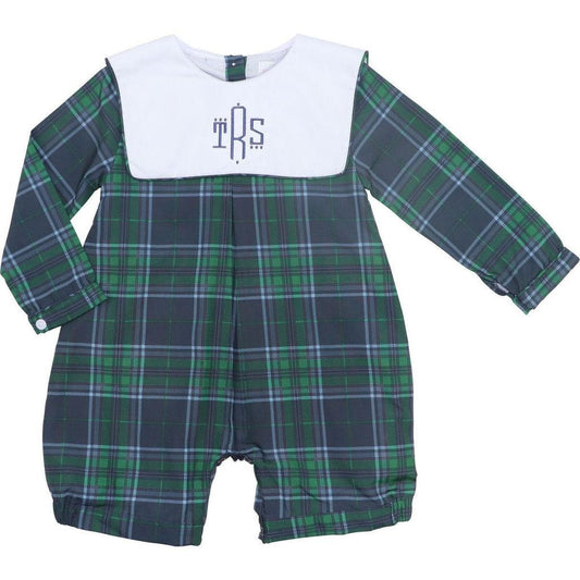 Navy And Green Plaid Short Romper