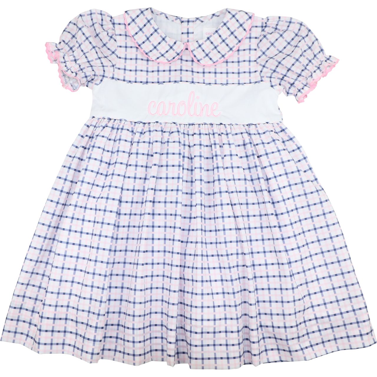 Navy And Pink Windowpane Insert Dress