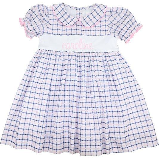 Navy And Pink Windowpane Insert Dress