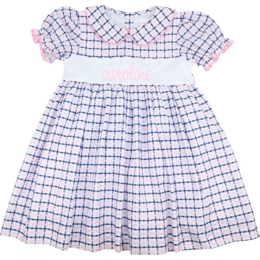 Navy And Pink Windowpane Insert Dress1