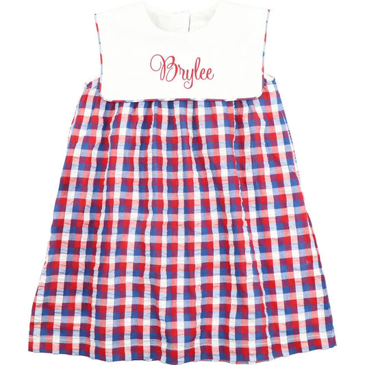 Navy And Red Check Dress