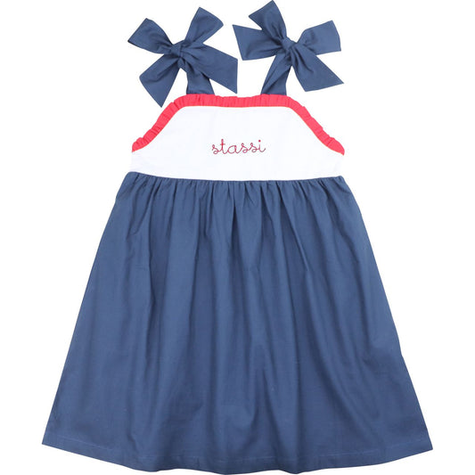 Navy And Red Color Block Dress