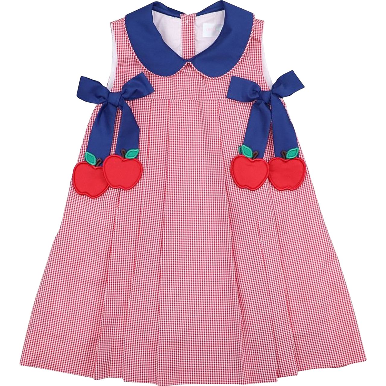Navy And Red Gingham Apple Bow Dress