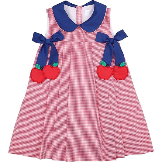 Navy And Red Gingham Apple Bow Dress