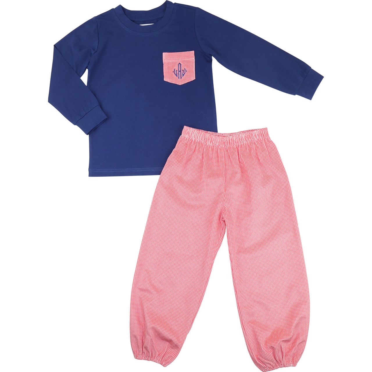 Navy And Red Gingham Corduroy Ankle Pant Set