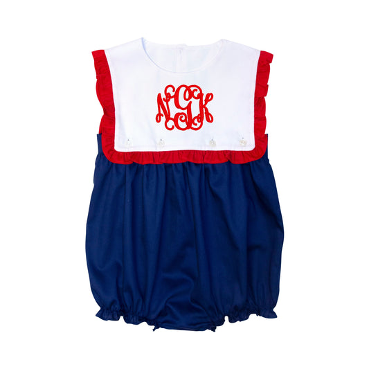 Navy And Red Pique Ruffle Bubble