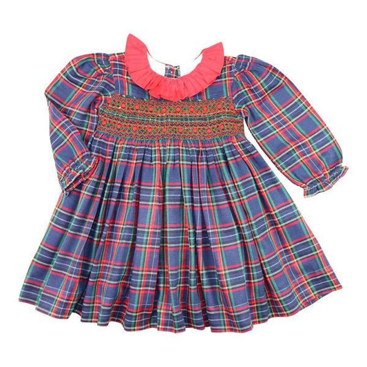 Navy And Red Plaid Smocked Dress