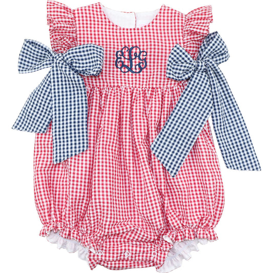 Navy And Red Seersucker Bow Bubble