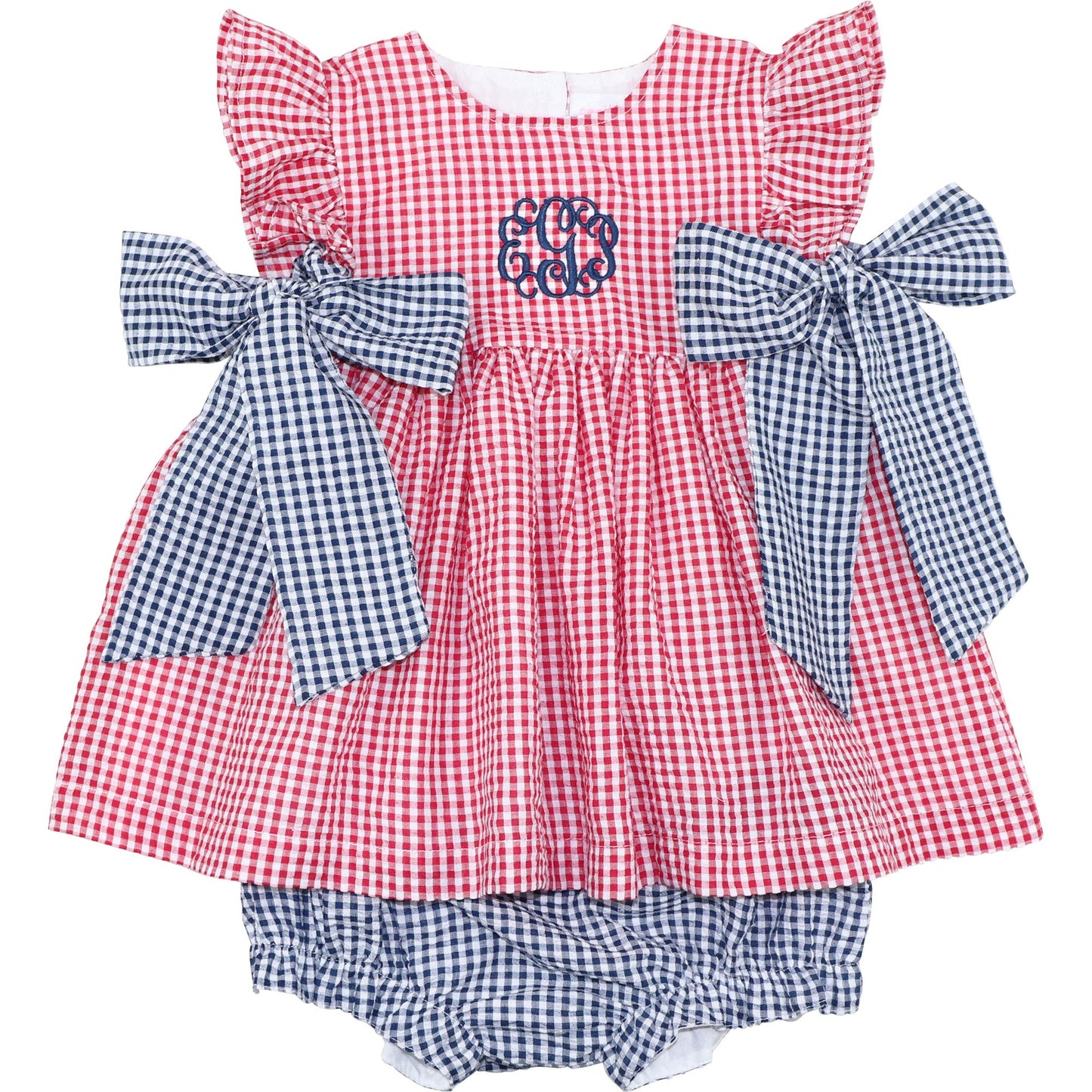 Navy And Red Seersucker Diaper Set