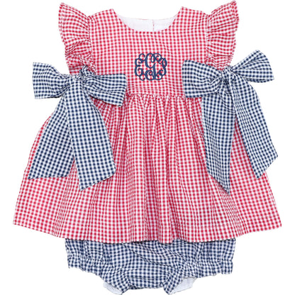 Navy And Red Seersucker Diaper Set