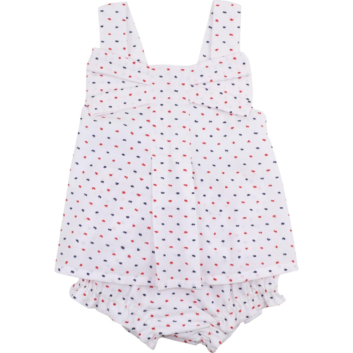 Navy And Red Swiss Dot Bow Diaper Set