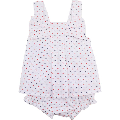 Navy And Red Swiss Dot Bow Diaper Set