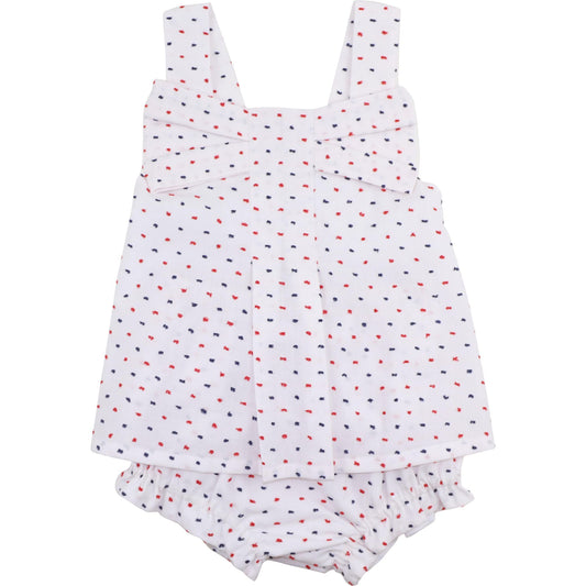Navy And Red Swiss Dot Bow Diaper Set
