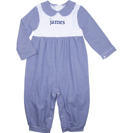 Navy And White Stripe Knit Long Romper