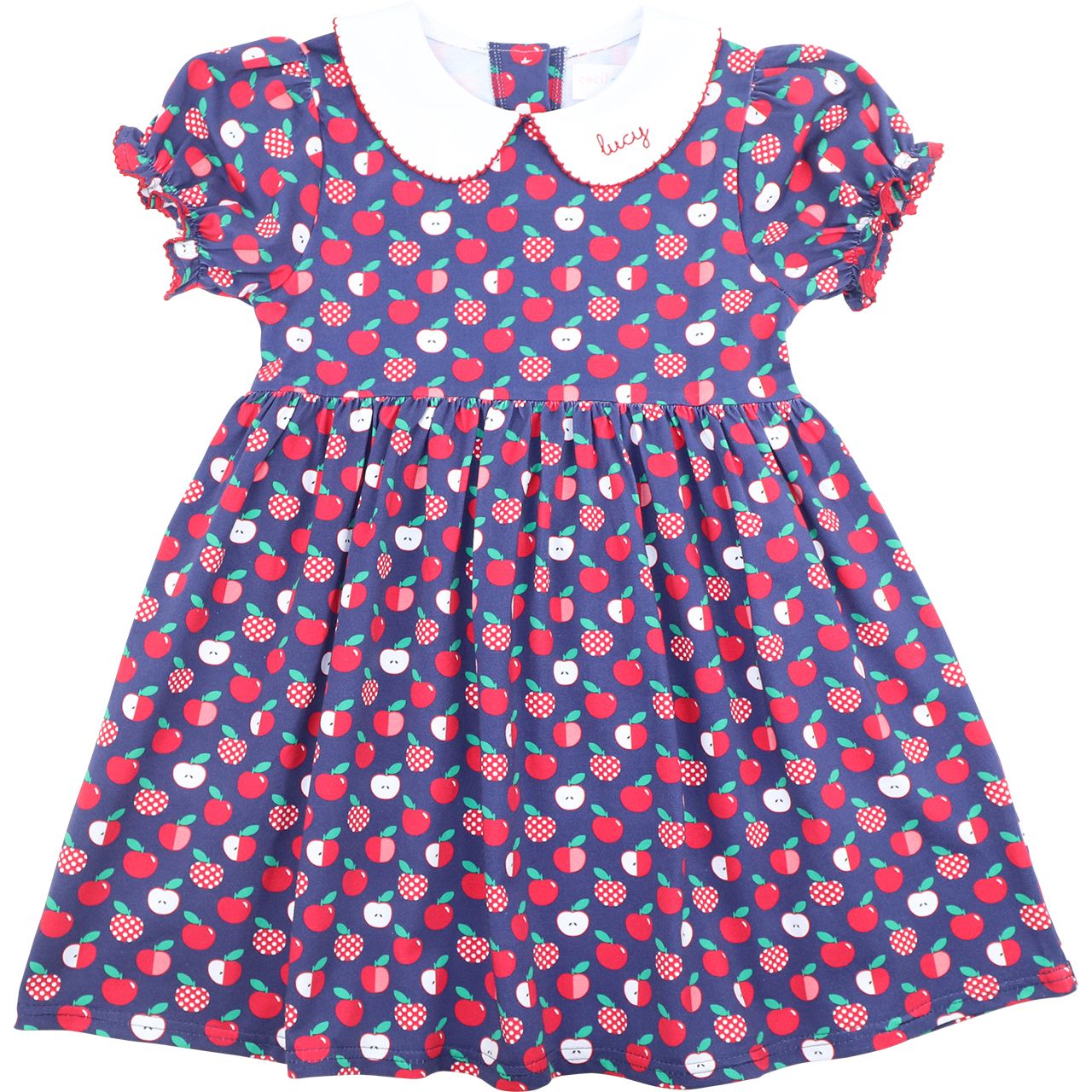 Navy Apple Print Knit Dress