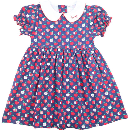 Navy Apple Print Knit Dress