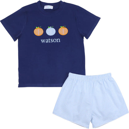 Navy Applique Pumpkins Short Set