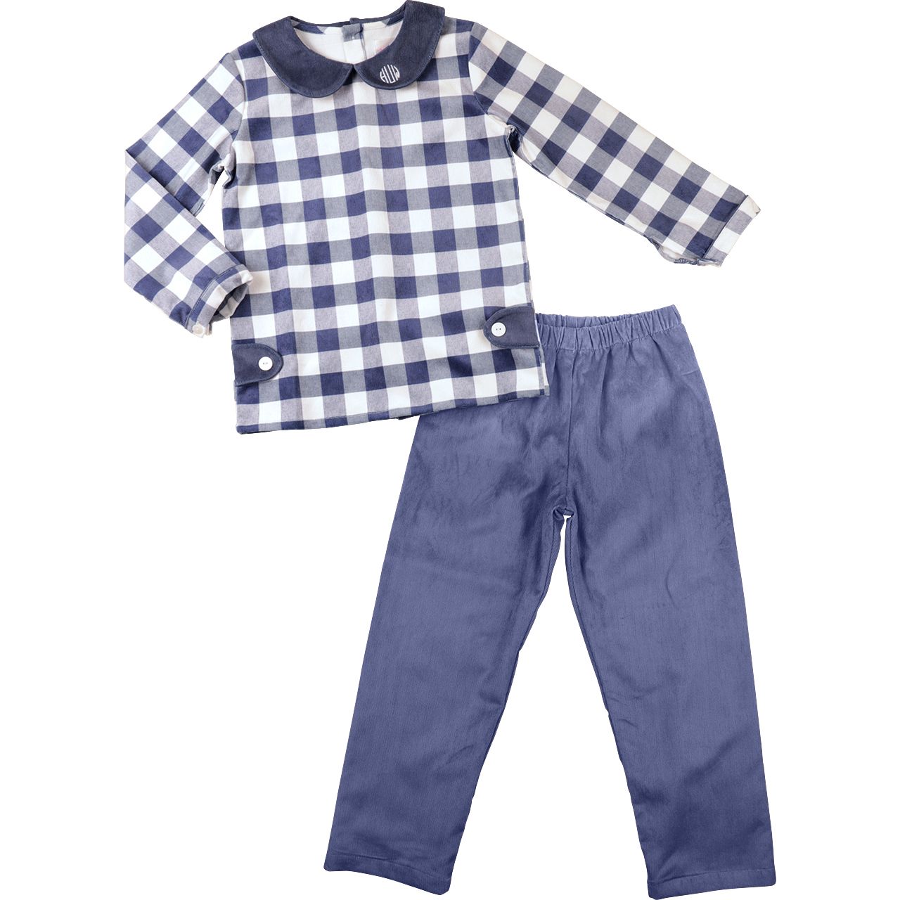 Navy Check Corduroy Pant Set