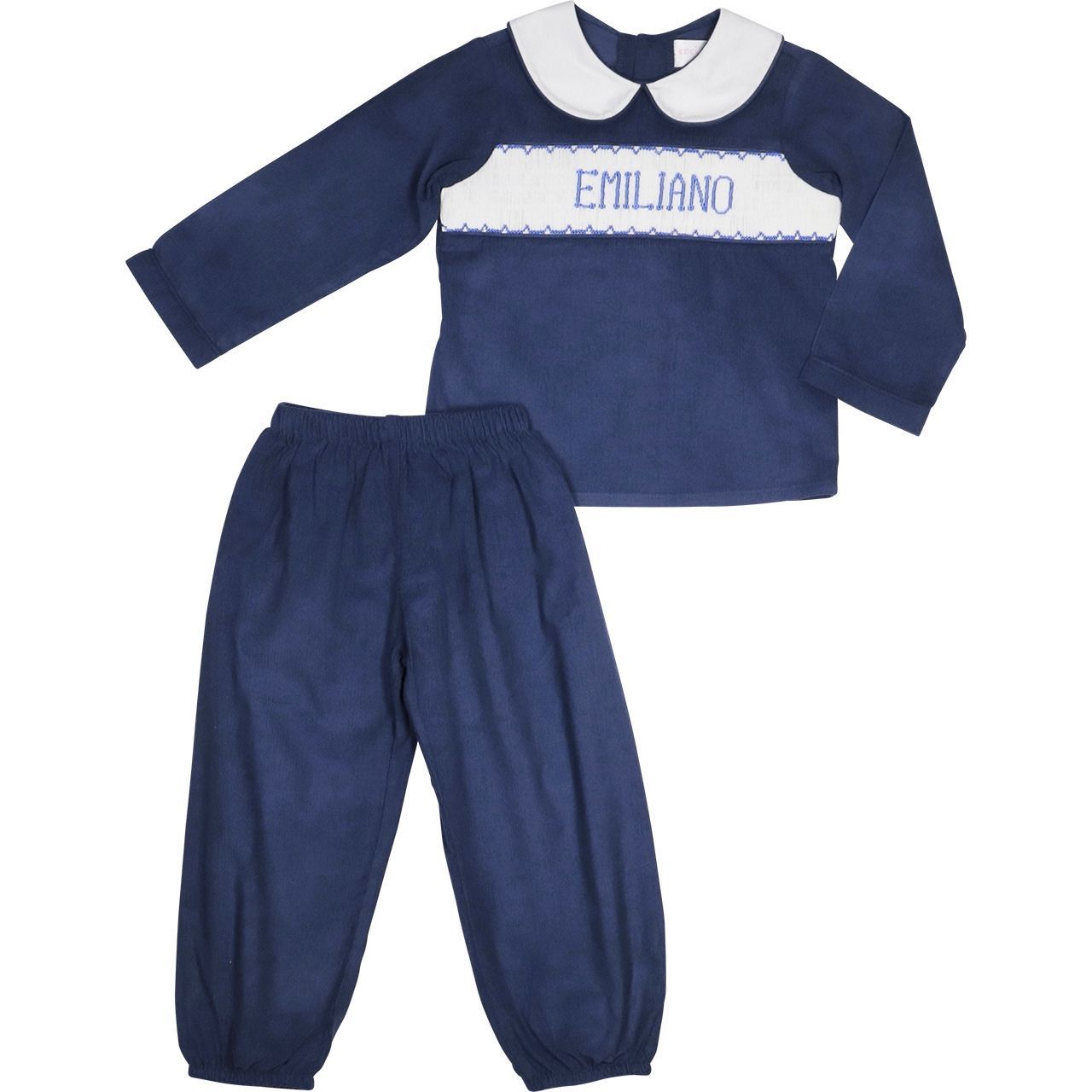 Navy Corduroy Custom Smocked Ankle Pant Set