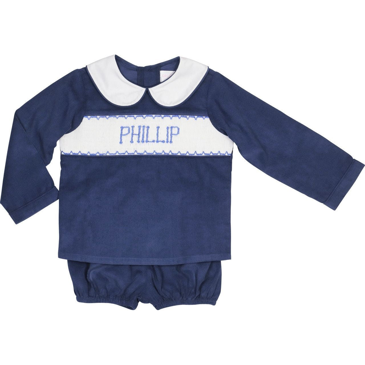 Navy Corduroy Custom Smocked Diaper Set