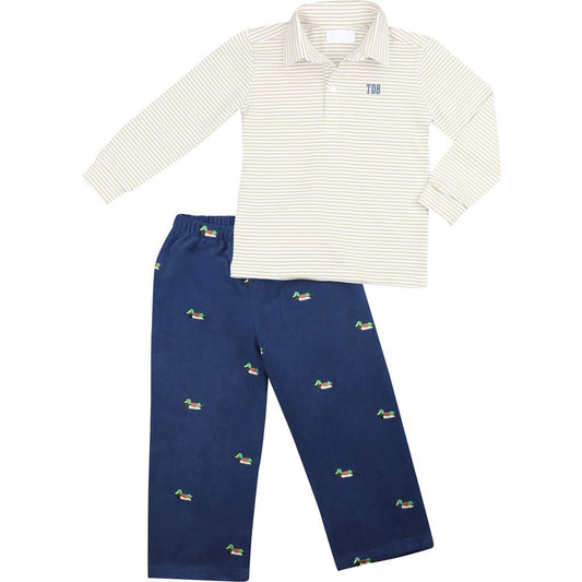 Navy Corduroy Embroidered Mallards Polo Pant Set