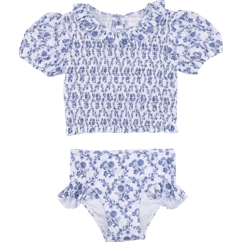 Navy Floral Ruched Swim Set