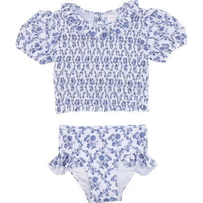 Navy Floral Ruched Swim Set