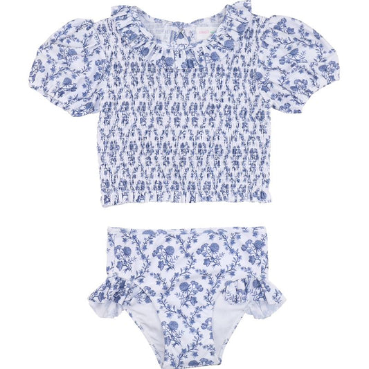 Navy Floral Ruched Swim Set
