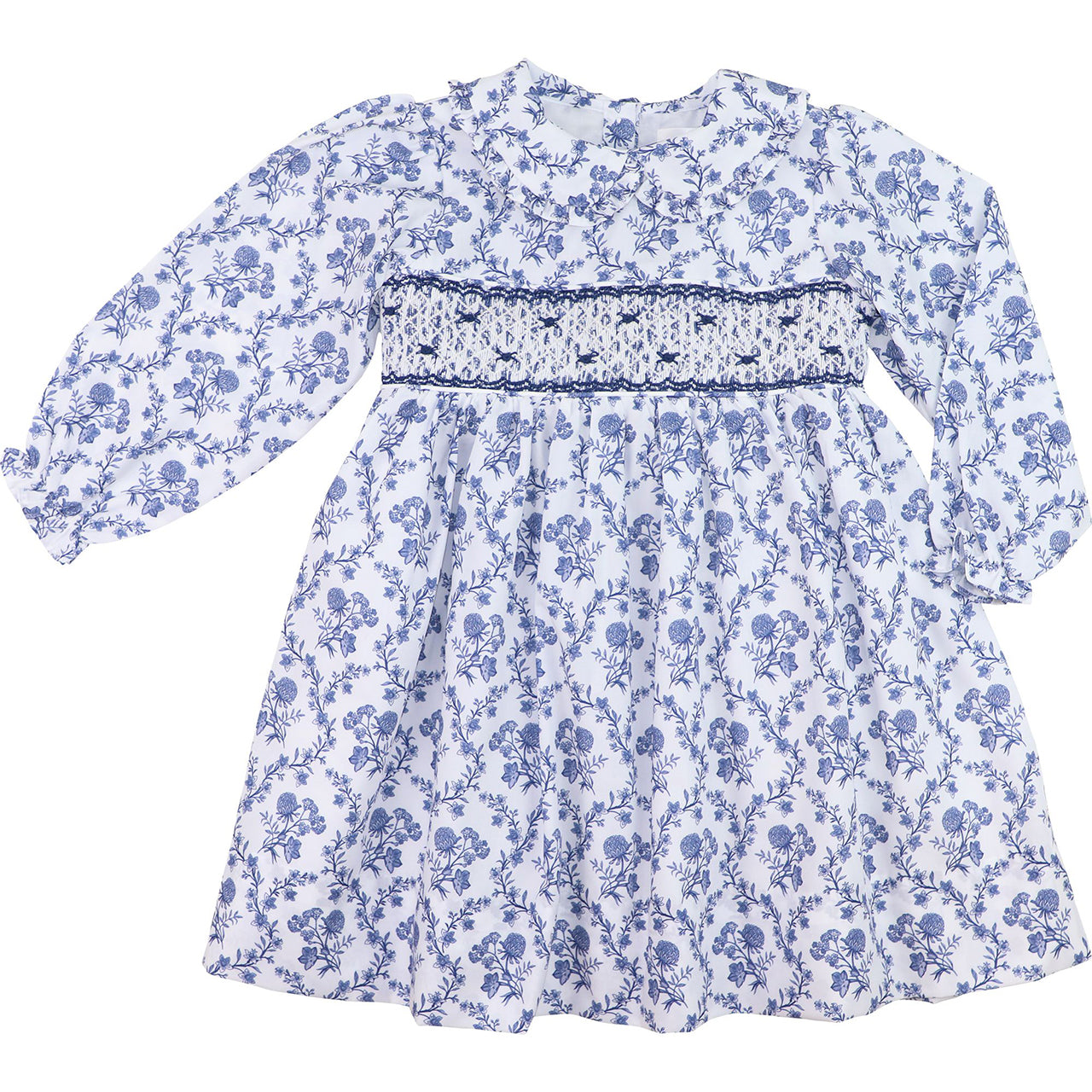 Navy Floral Smocked Rosette Dress