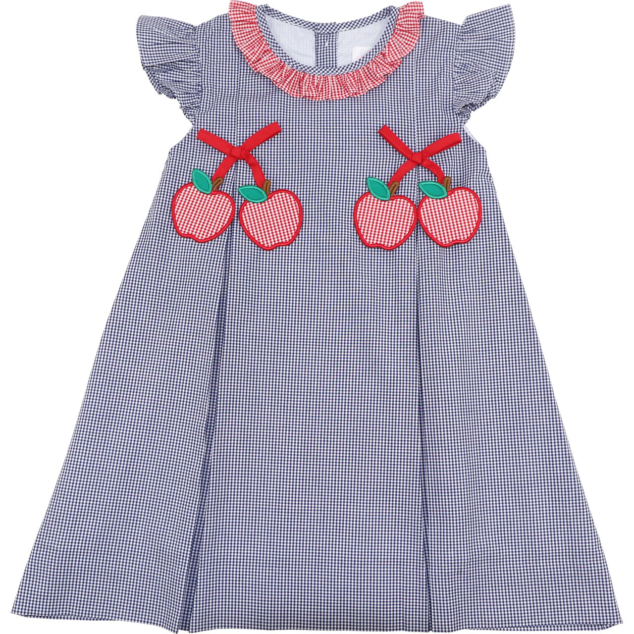 Navy Gingham Applique Apples Dress