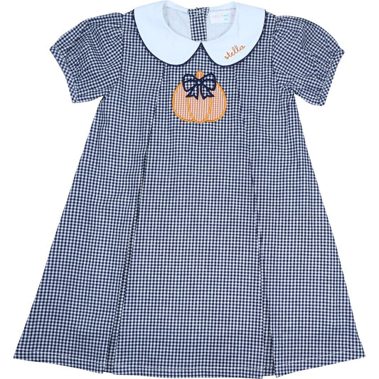 Navy Gingham Applique Pumpkin Dress