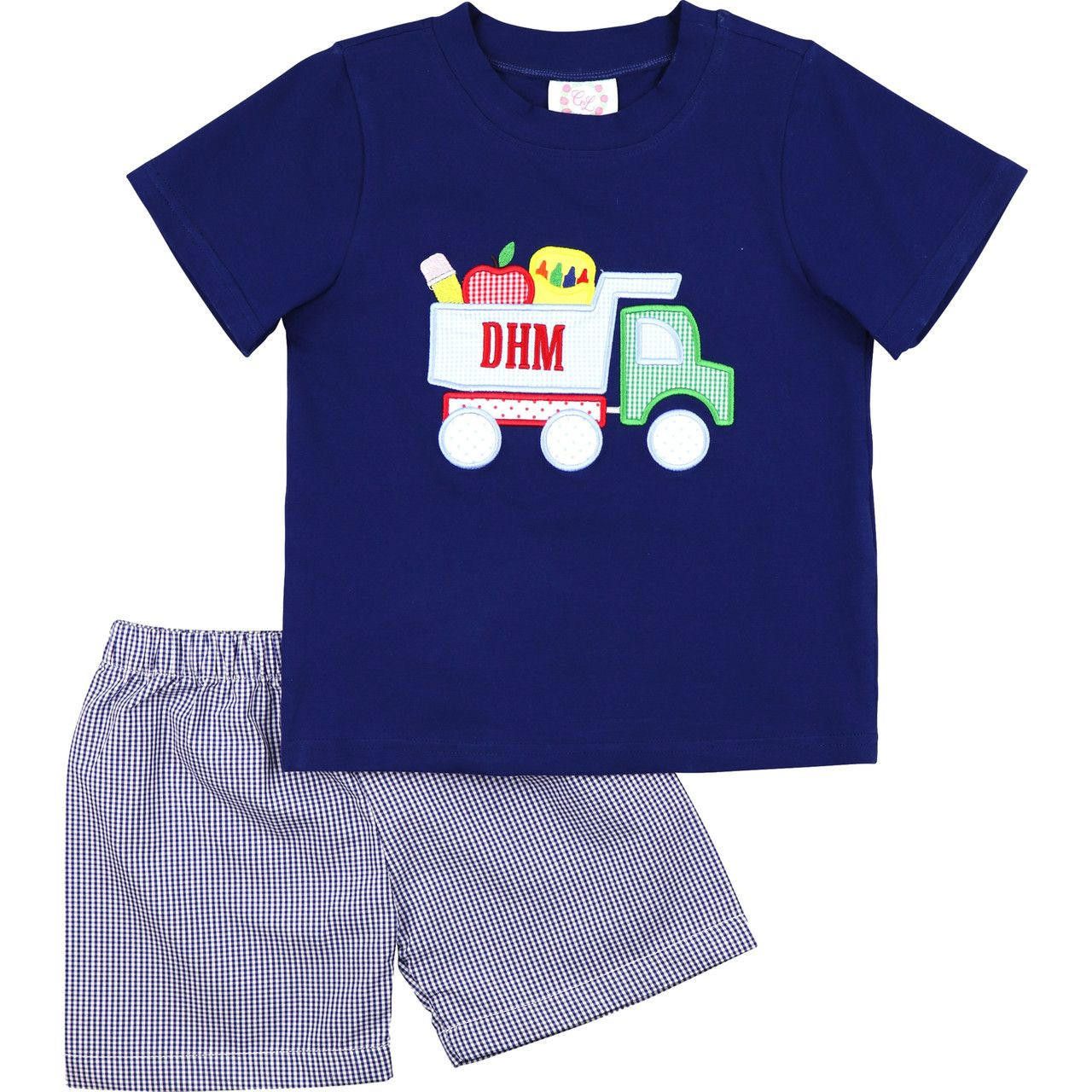 Navy Gingham Back To School Dump Truck Short Set