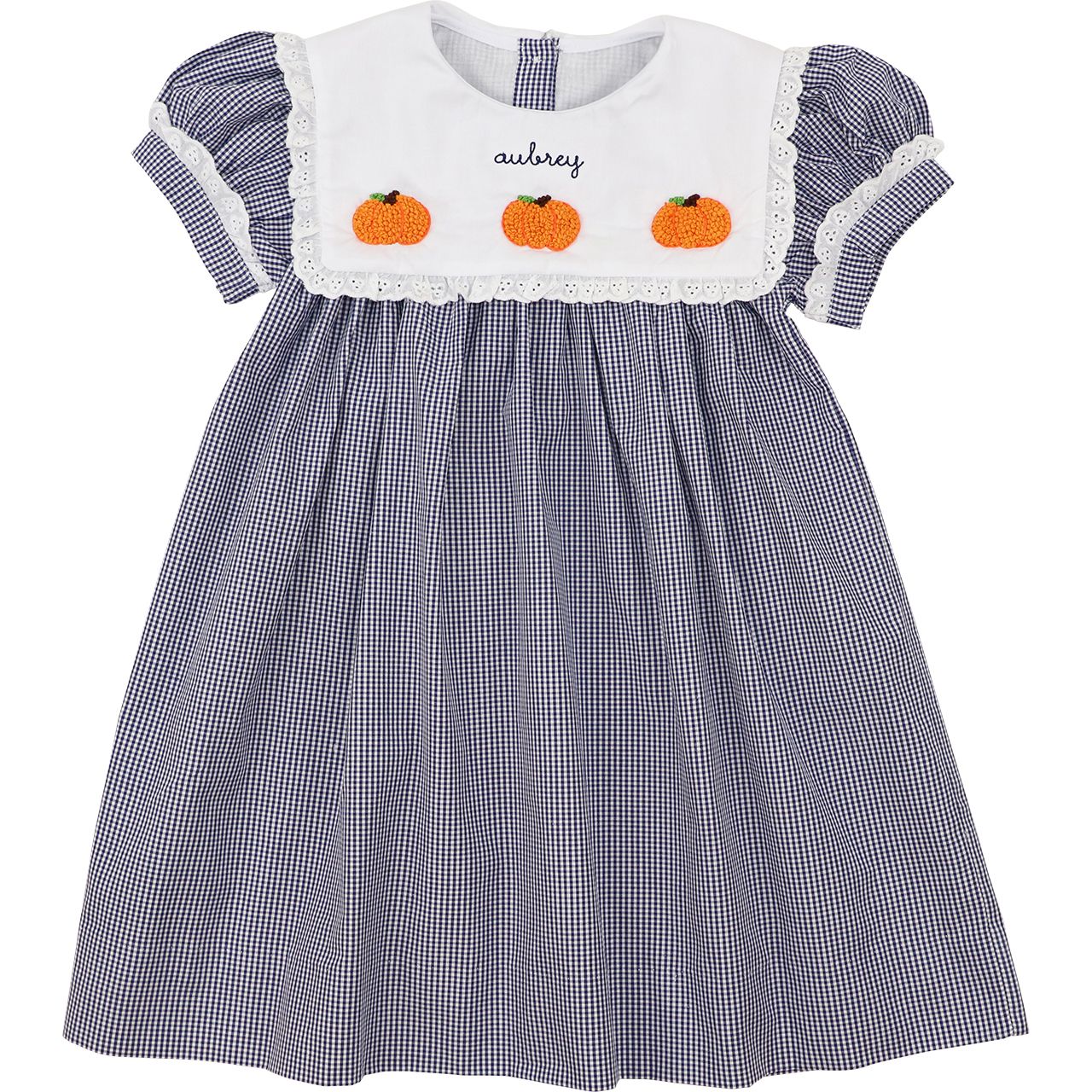 Navy Gingham Crochet Pumpkin Dress