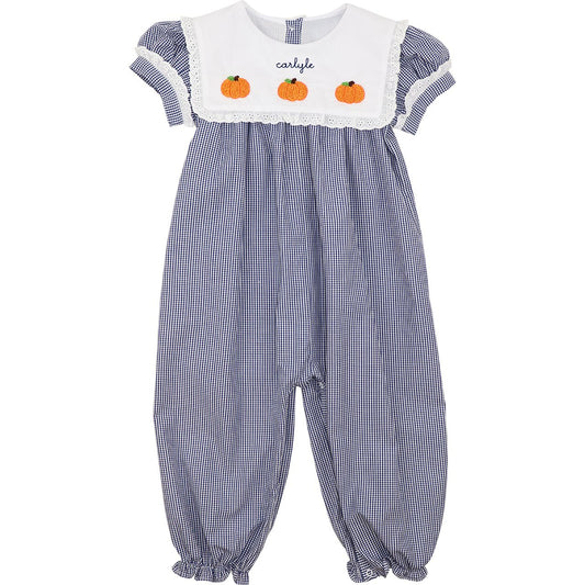 Navy Gingham Crochet Pumpkin Long Bubble