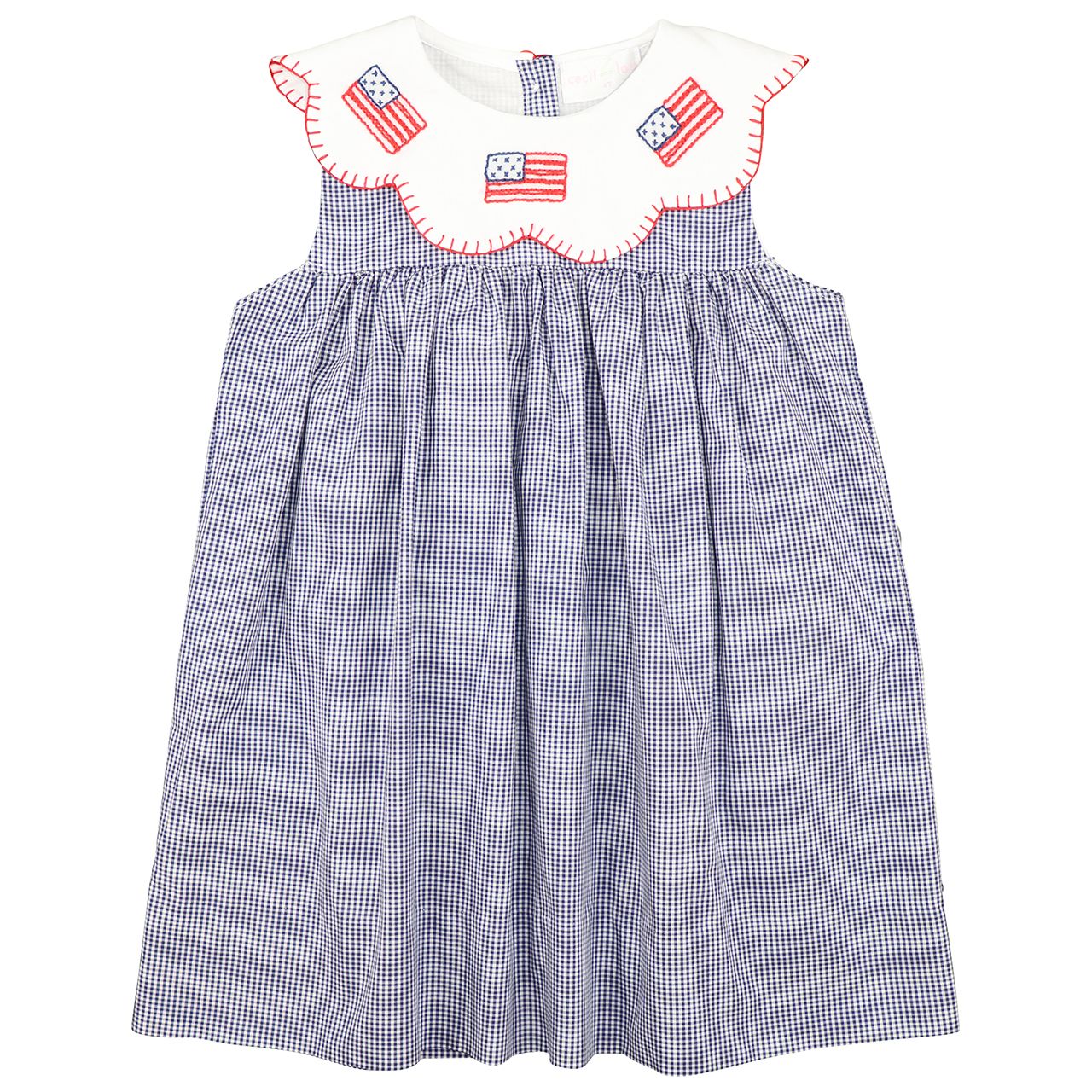 Navy Gingham Embroidered Flag Dress